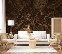 Elegant Gold Botanical Outline Wall Art Wall Mural