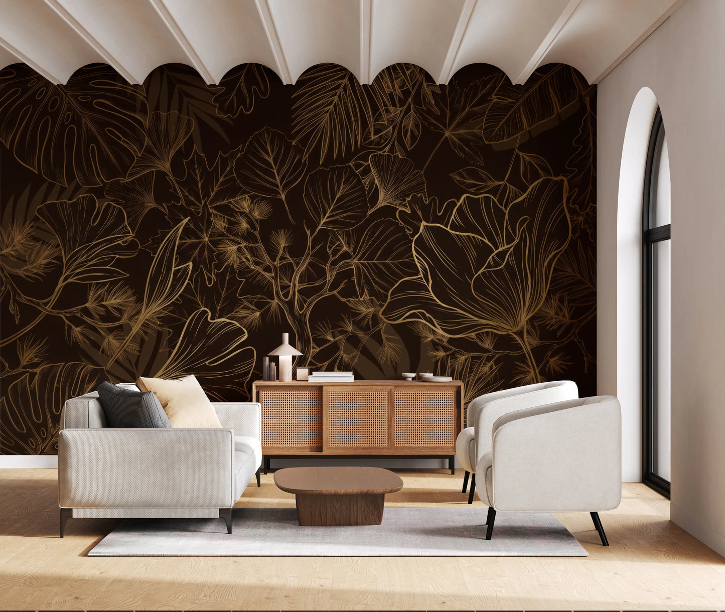 Elegant Gold Botanical Outline Wall Art Wall Mural