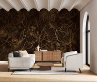 Elegant Gold Botanical Outline Wall Art Wall Mural