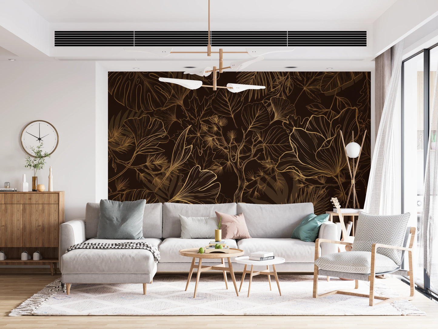 Elegant Gold Botanical Outline Wall Art Wall Mural