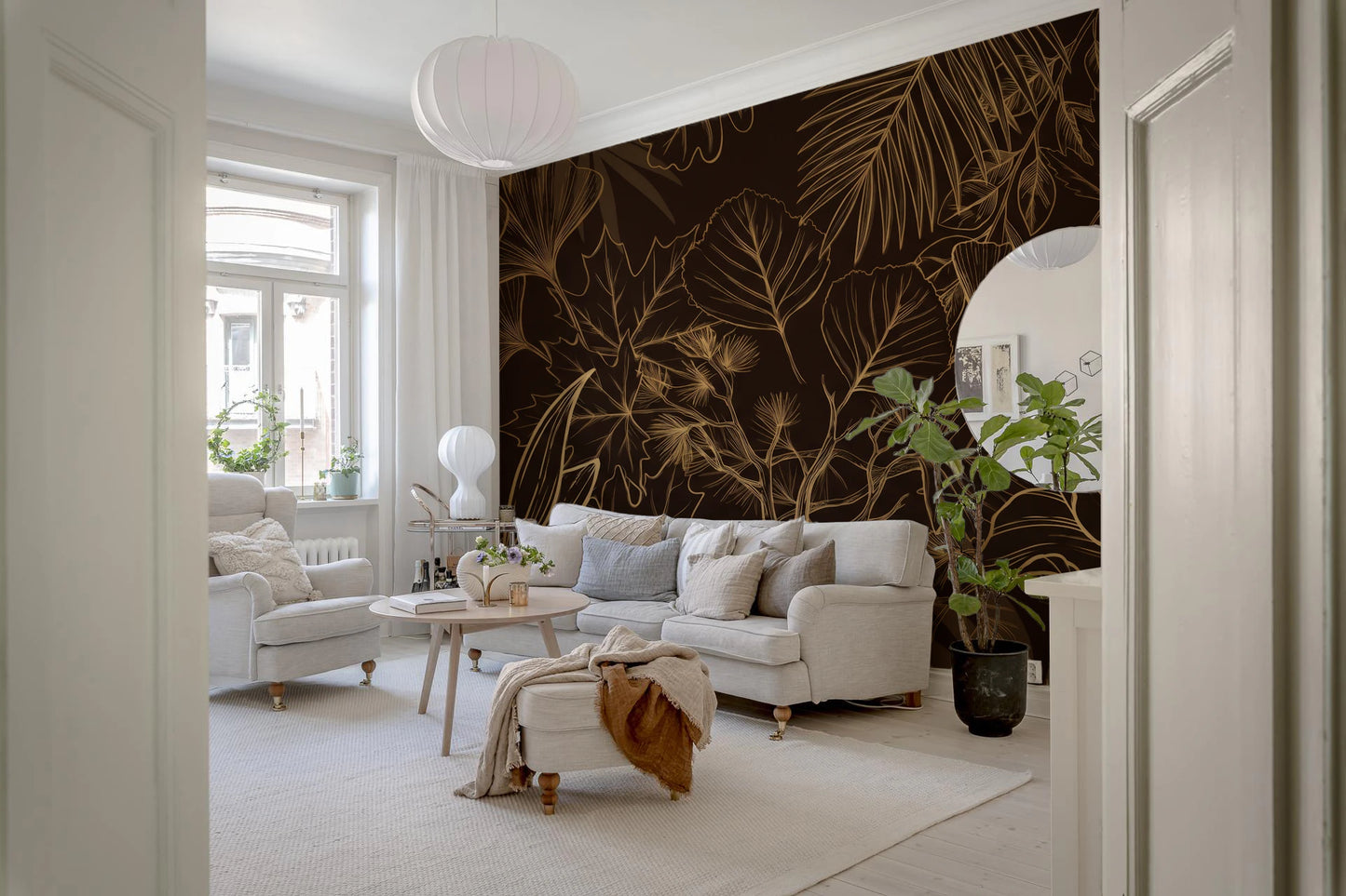 Elegant Gold Botanical Outline Wall Art Wall Mural