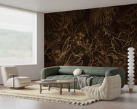 Elegant Gold Botanical Outline Wall Art Wall Mural