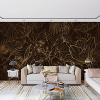 Elegant Gold Botanical Outline Wall Art Wall Mural