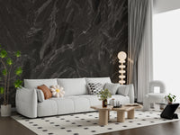 Dark stone texture mural on a living room feature wall.