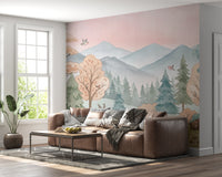 Enchanted Woodland Friends Soft Pink Landscape Wall Mural