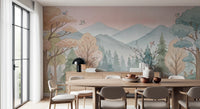 Enchanted Woodland Friends Soft Pink Landscape Wall Mural