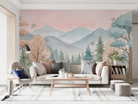 Enchanted Woodland Friends Soft Pink Landscape Wall Mural