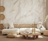 Bright marble texture mural with thin gold veining lines in hallway