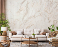 Calacatta marble mural on a living room feature wall