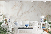 Gold-veined white marble mural with a clean, airy surface
