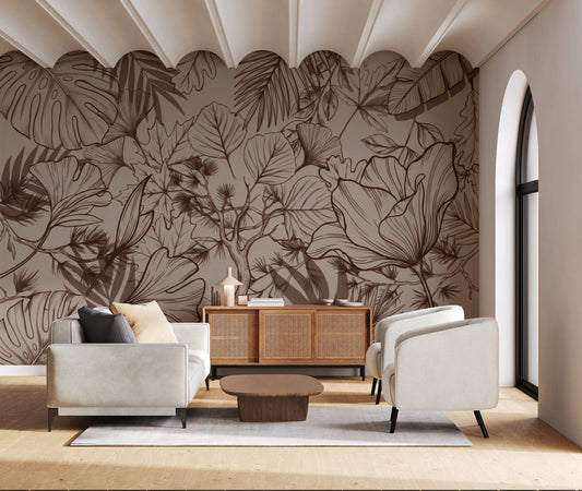 Elegant Botanical Sketch in Earthy Tones Wall Mural