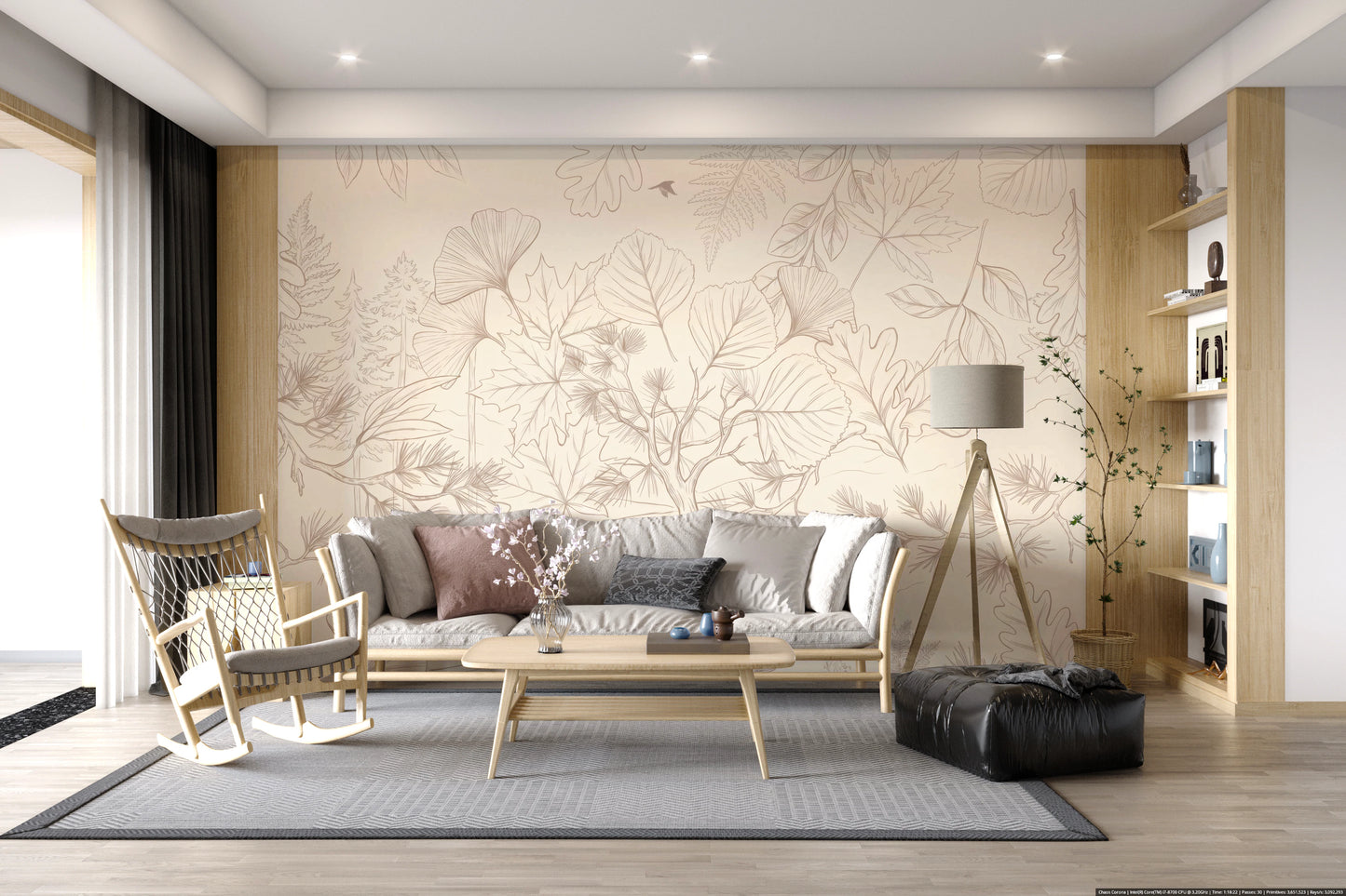 Minimalist Forest Line Art Botanical Wall Covering Wall Mural