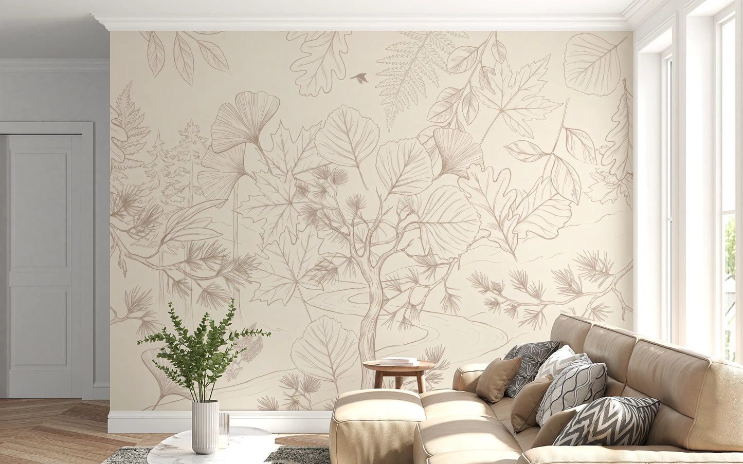 Minimalist Forest Line Art Botanical Wall Covering Wall Mural