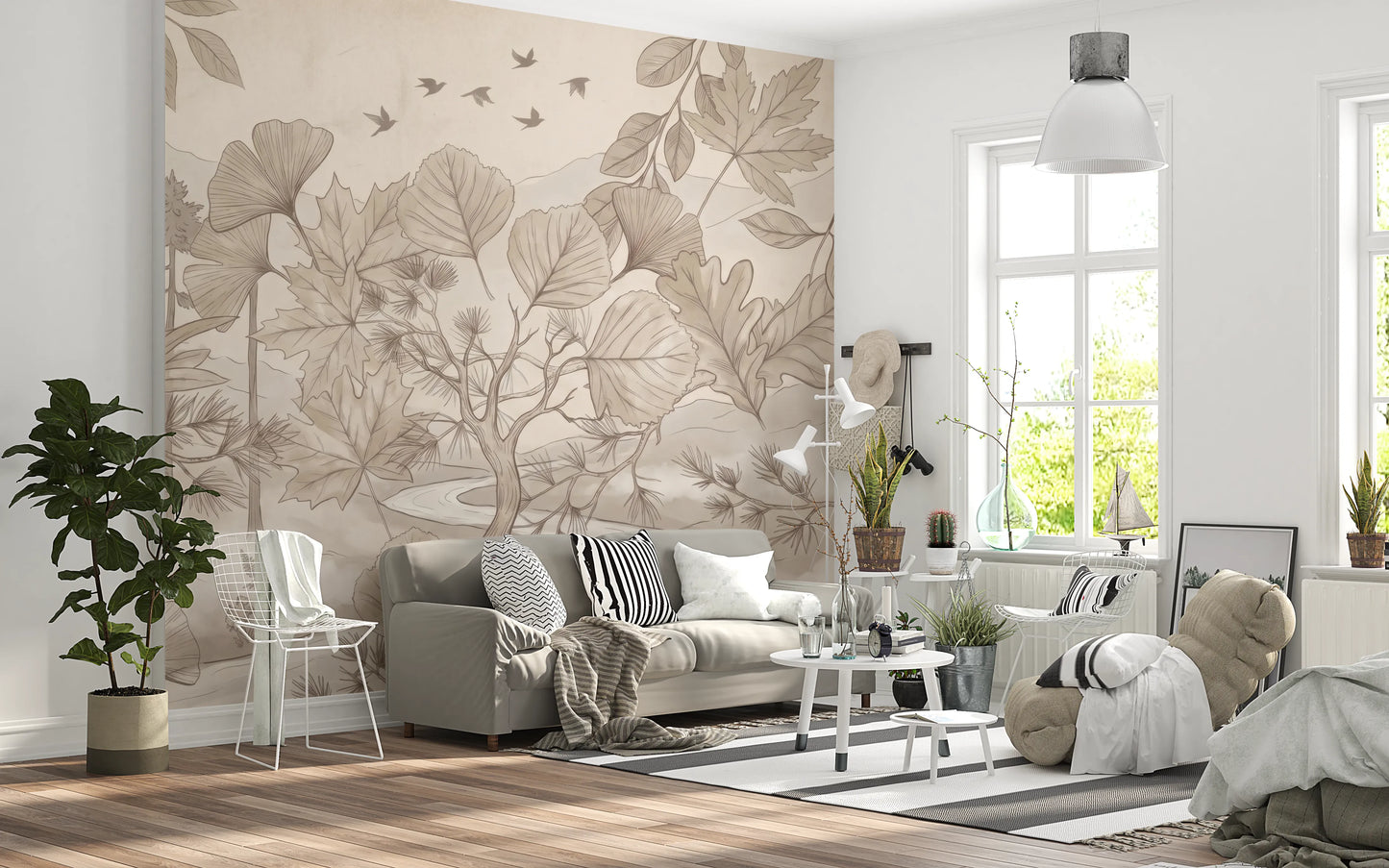 Misty Forest Path Sepia Sketch Wallpaper Wall Mural