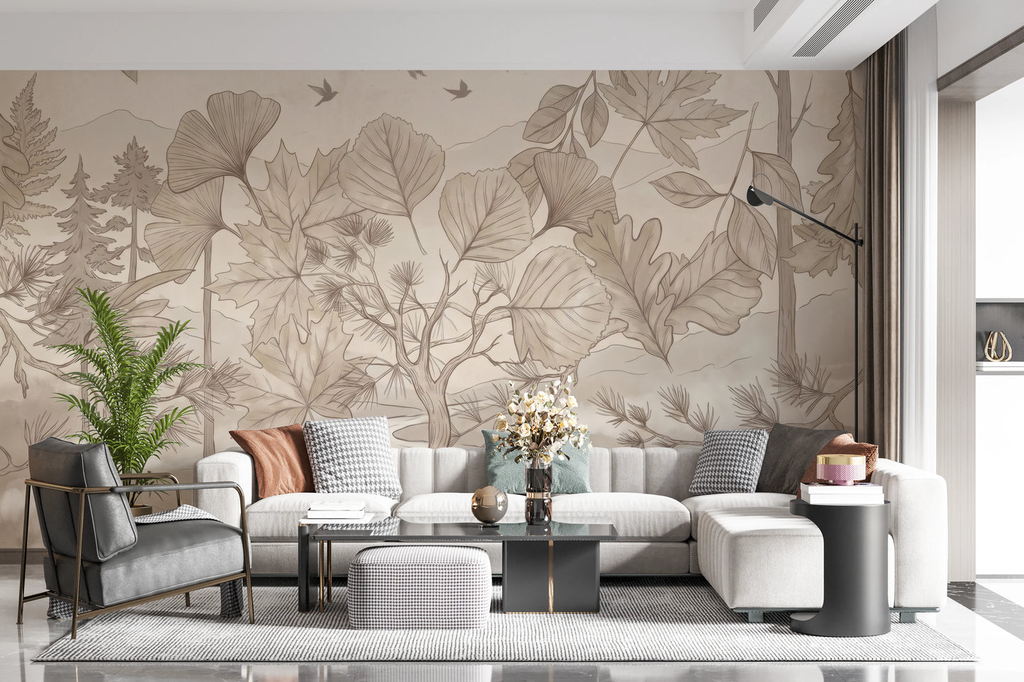 Misty Forest Path Sepia Sketch Wallpaper Wall Mural