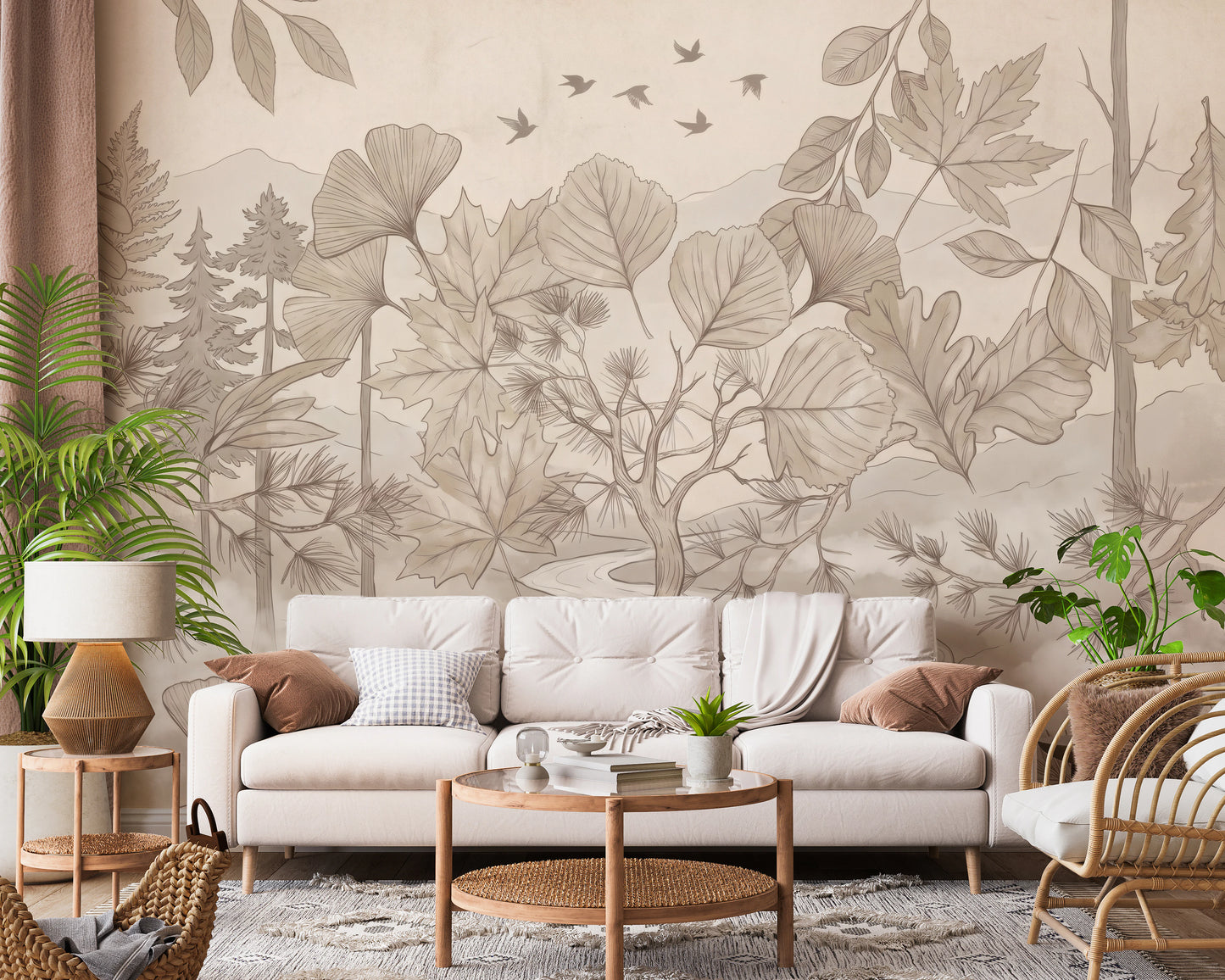 Misty Forest Path Sepia Sketch Wallpaper Wall Mural