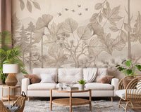 Misty Forest Path Sepia Sketch Wallpaper Wall Mural