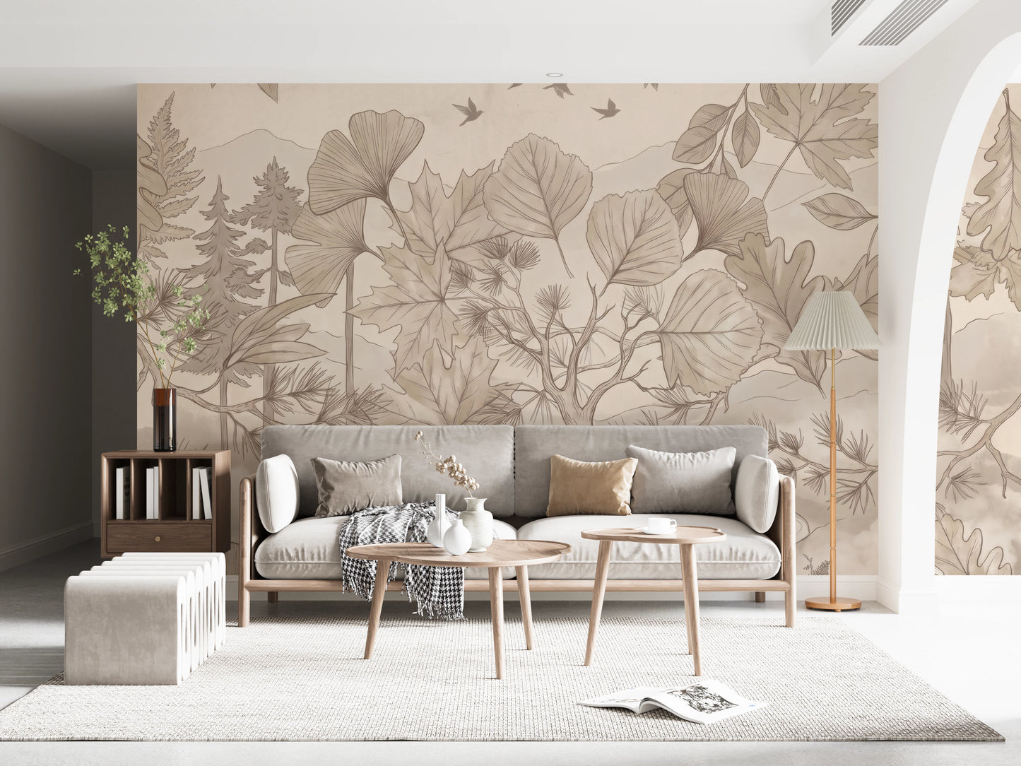 Misty Forest Path Sepia Sketch Wallpaper Wall Mural
