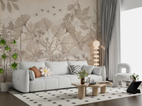 Misty Forest Path Sepia Sketch Wallpaper Wall Mural