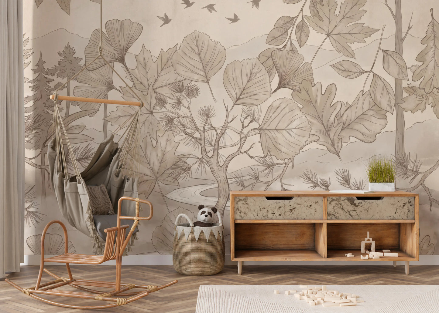 Misty Forest Path Sepia Sketch Wallpaper Wall Mural