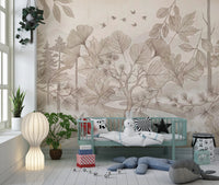 Misty Forest Path Sepia Sketch Wallpaper Wall Mural