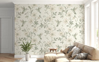 Elegant Hummingbird and Floral Botanical Garden Wallpaper Wall Mural