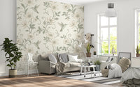 Elegant Hummingbird and Floral Botanical Garden Wallpaper Wall Mural