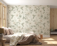 Elegant Hummingbird and Floral Botanical Garden Wallpaper Wall Mural