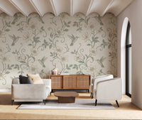 Elegant Hummingbird and Floral Botanical Garden Wallpaper Wall Mural