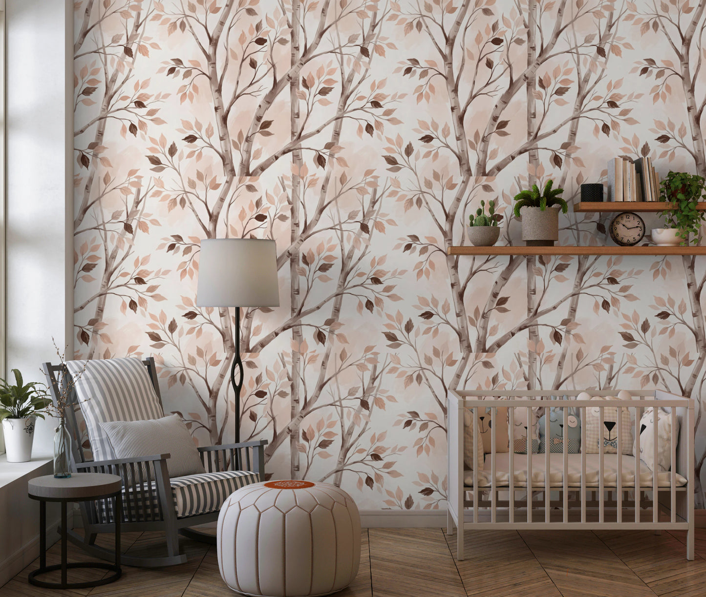 Soft Watercolor Birch Forest Botanical Mural Wallpaper⁠