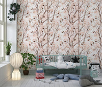 Soft Watercolor Birch Forest Botanical Mural Wallpaper⁠