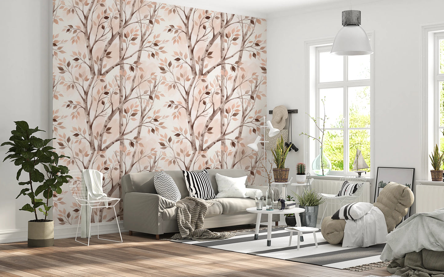 Soft Watercolor Birch Forest Botanical Mural Wallpaper⁠