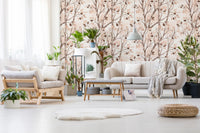 Soft Watercolor Birch Forest Botanical Mural Wallpaper⁠