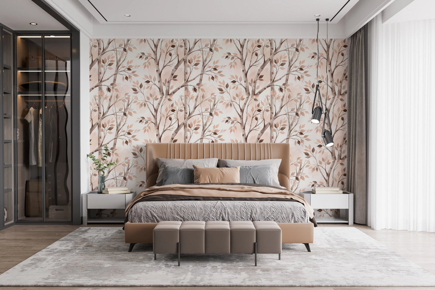 Soft Watercolor Birch Forest Botanical Mural Wallpaper⁠