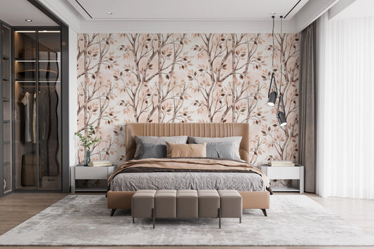 Soft Watercolor Birch Forest Botanical Mural Wallpaper⁠