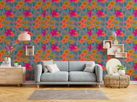 Vibrant Tropical Hibiscus Floral Pattern Wallpaper⁠