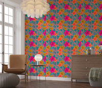 Vibrant Tropical Hibiscus Floral Pattern Wallpaper⁠