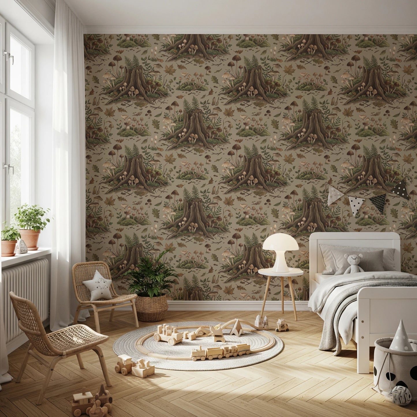 Enchanted Forest Floor Mushroom Nature Pattern Wallpaper⁠