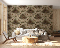 Enchanted Forest Floor Mushroom Nature Pattern Wallpaper⁠