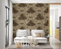 Enchanted Forest Floor Mushroom Nature Pattern Wallpaper⁠