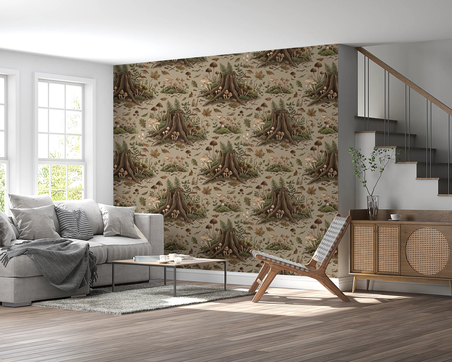 Enchanted Forest Floor Mushroom Nature Pattern Wallpaper⁠