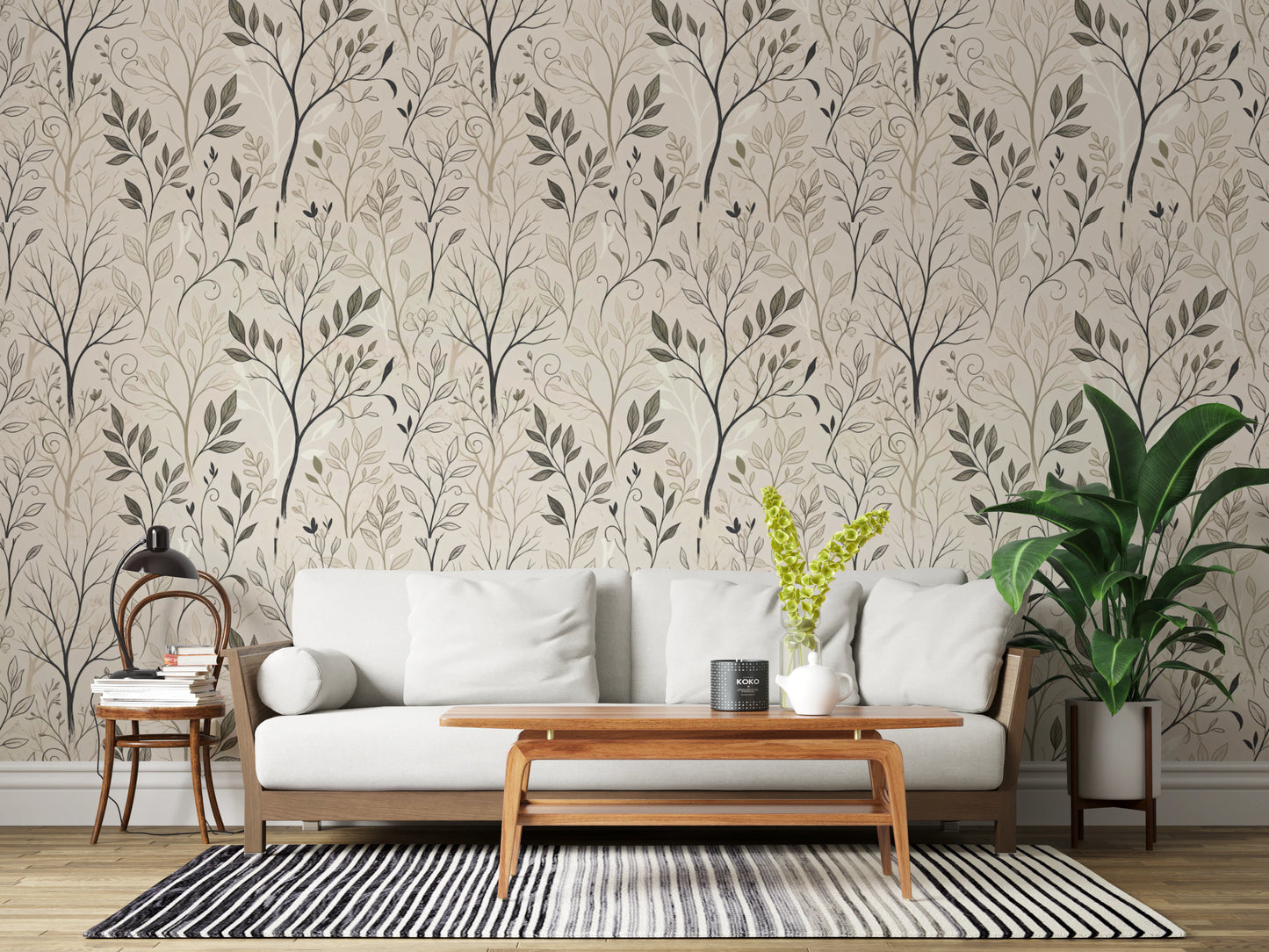 Minimalist Botanical Leaf Line Art Wallpaper Wallpaper⁠