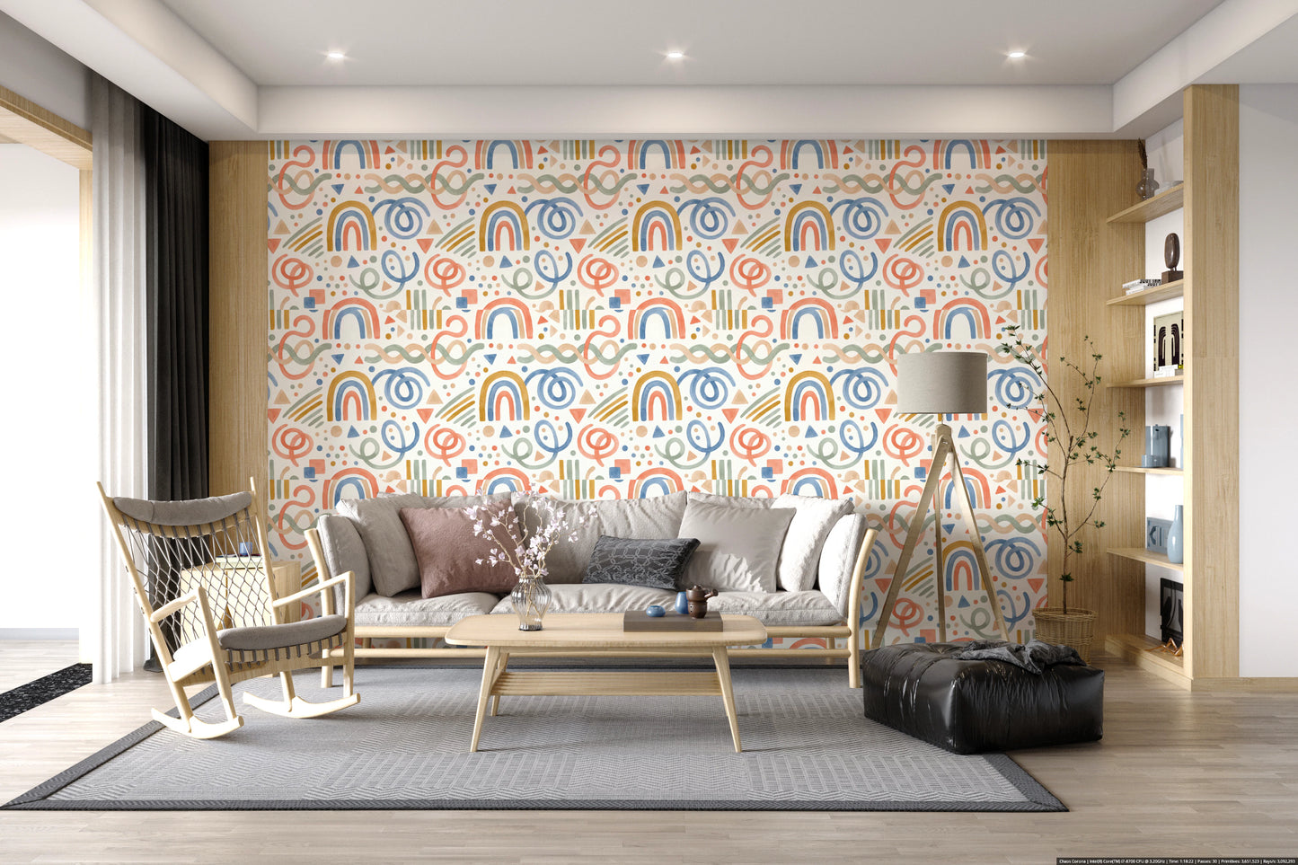 Playful Watercolor Rainbow Abstract Kids Pattern Wallpaper⁠