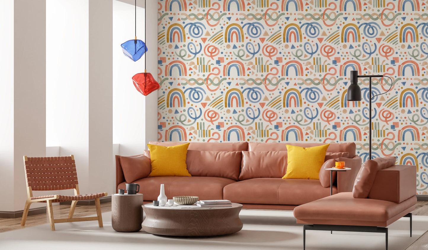 Playful Watercolor Rainbow Abstract Kids Pattern Wallpaper⁠