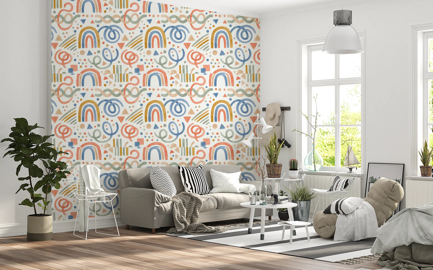 Playful Watercolor Rainbow Abstract Kids Pattern Wallpaper⁠