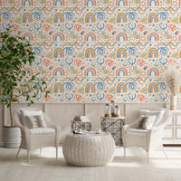 Playful Watercolor Rainbow Abstract Kids Pattern Wallpaper⁠