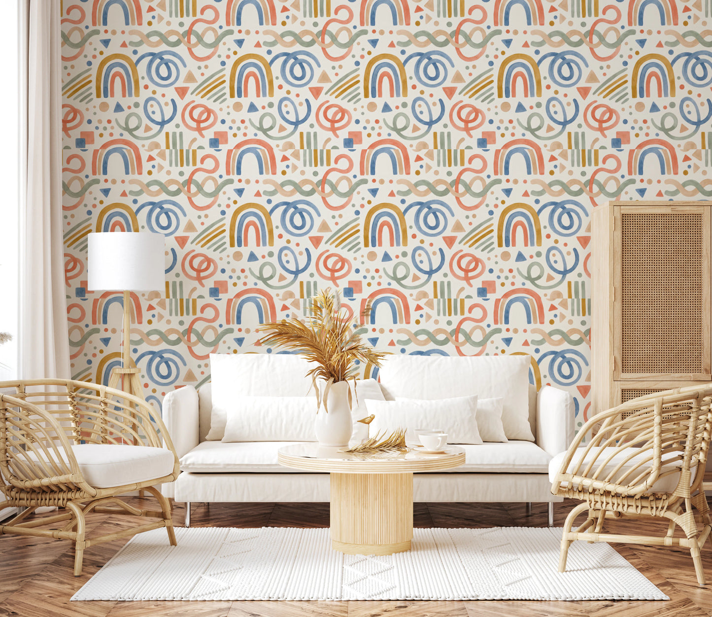 Playful Watercolor Rainbow Abstract Kids Pattern Wallpaper⁠