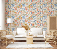 Playful Watercolor Rainbow Abstract Kids Pattern Wallpaper⁠