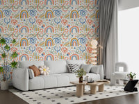 Playful Watercolor Rainbow Abstract Kids Pattern Wallpaper⁠