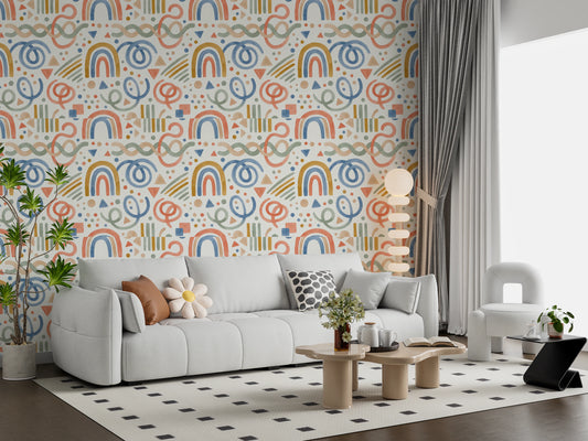 Playful Watercolor Rainbow Abstract Kids Pattern Wallpaper⁠
